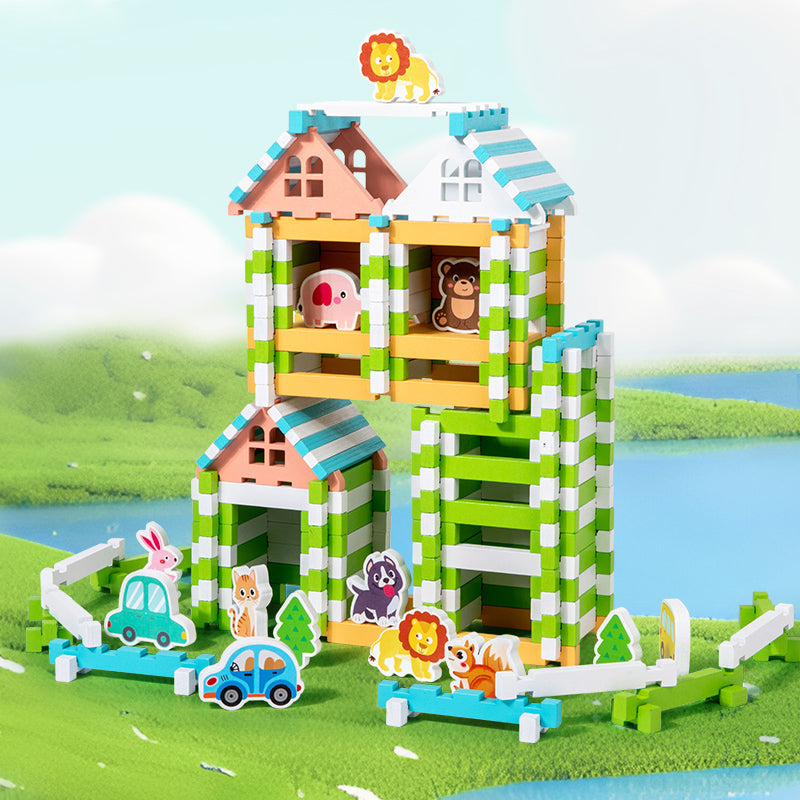 Byggsats med träklossar