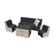 Børnemøbel i skumklodser med bord, sofa og stole i grå/beige