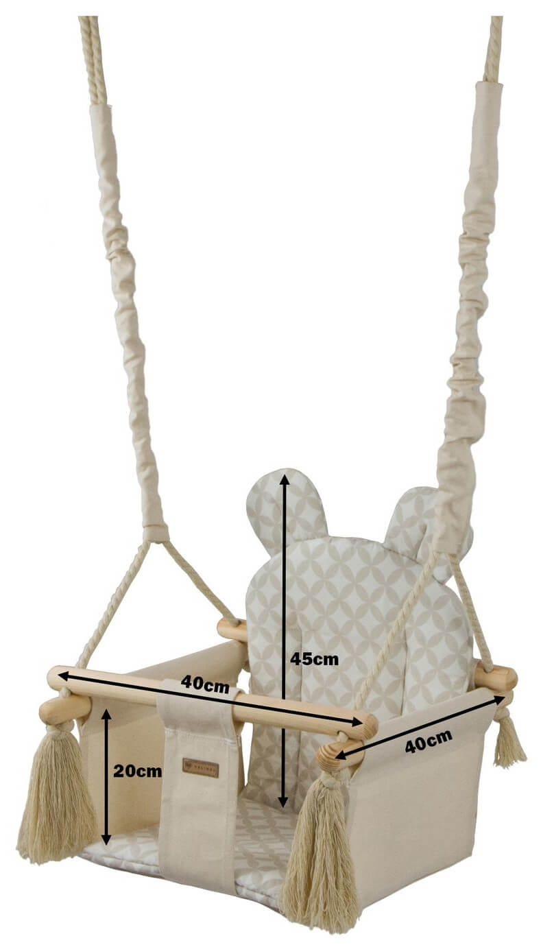 Mål på babygynge - Højde: 45 cm Bredde: 40 cm dybde: 40 cm. 